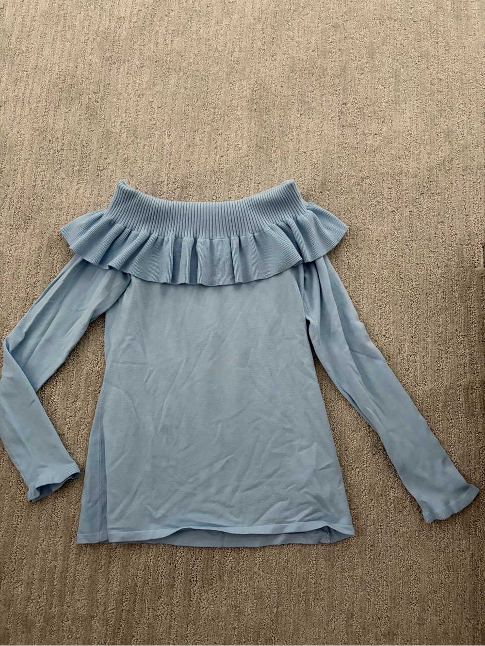 Lilly Pulitzer Light Blue Off-the-Shoulder Ruffle Sweater
